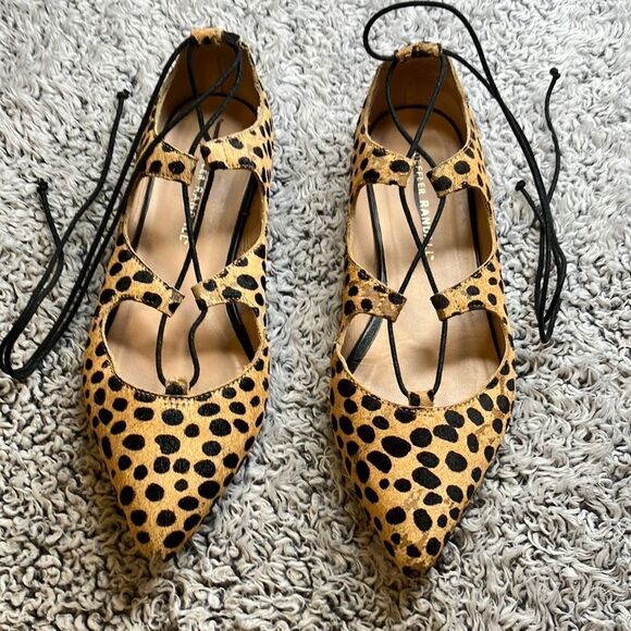 LOEFFLER RANDALL 7 ""AMBRA CHEETAH"" Real Fur Mob wife Lace Up Ballet Flat - Picture 13 of 13